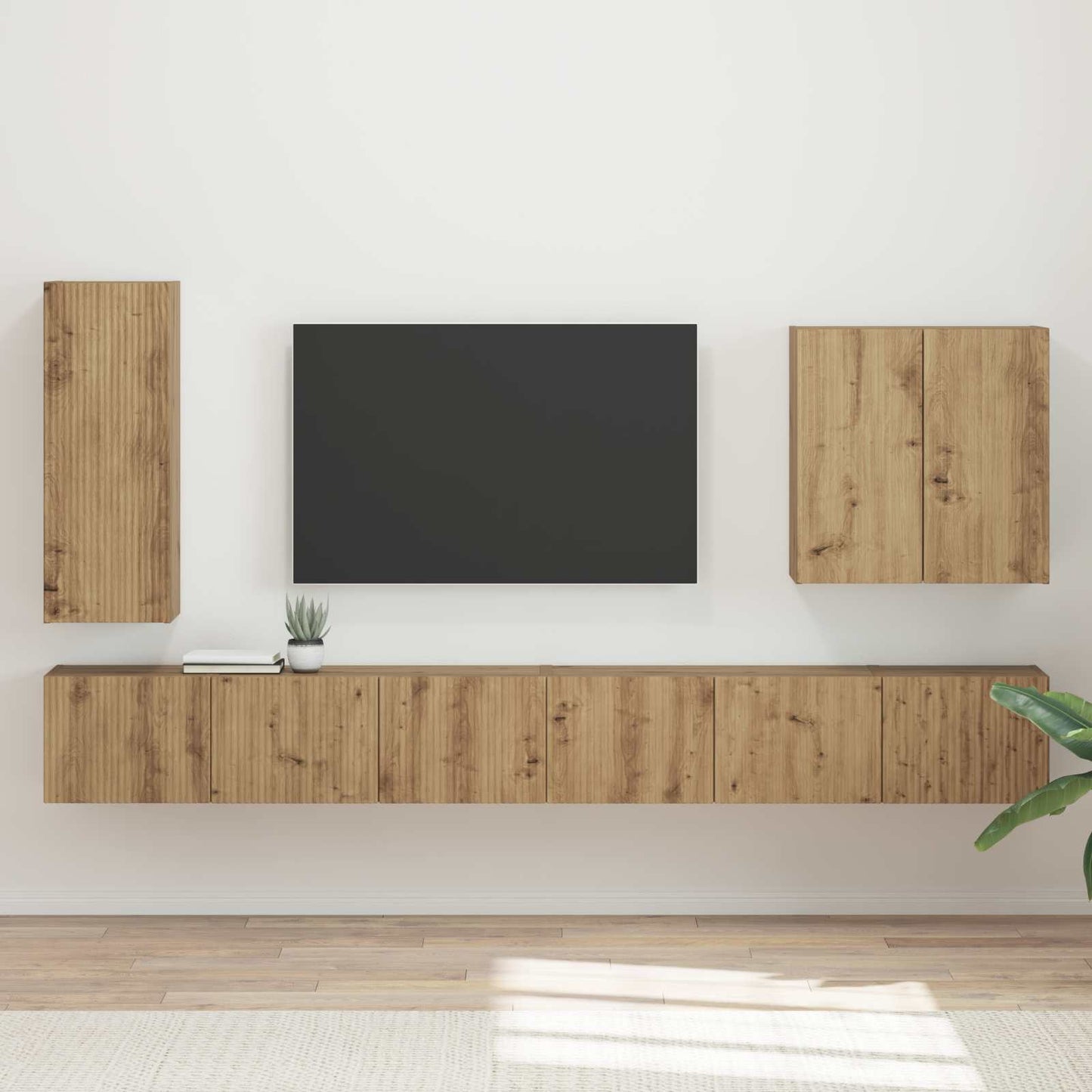 Conjunto De Mueble Para Tv De Pared 6 Pcs Roble Artesanal