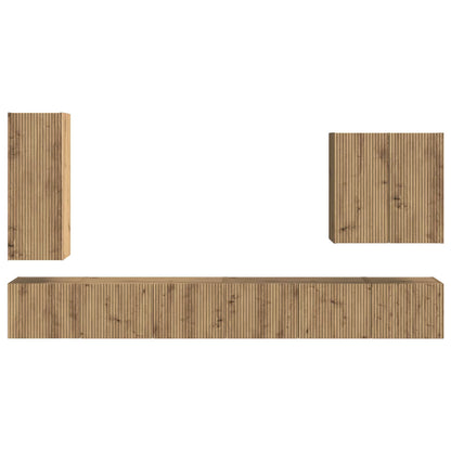 Conjunto De Mueble Para Tv De Pared 6 Pcs Roble Artesanal