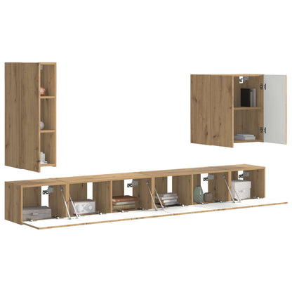 Conjunto De Mueble Para Tv De Pared 6 Pcs Roble Artesanal