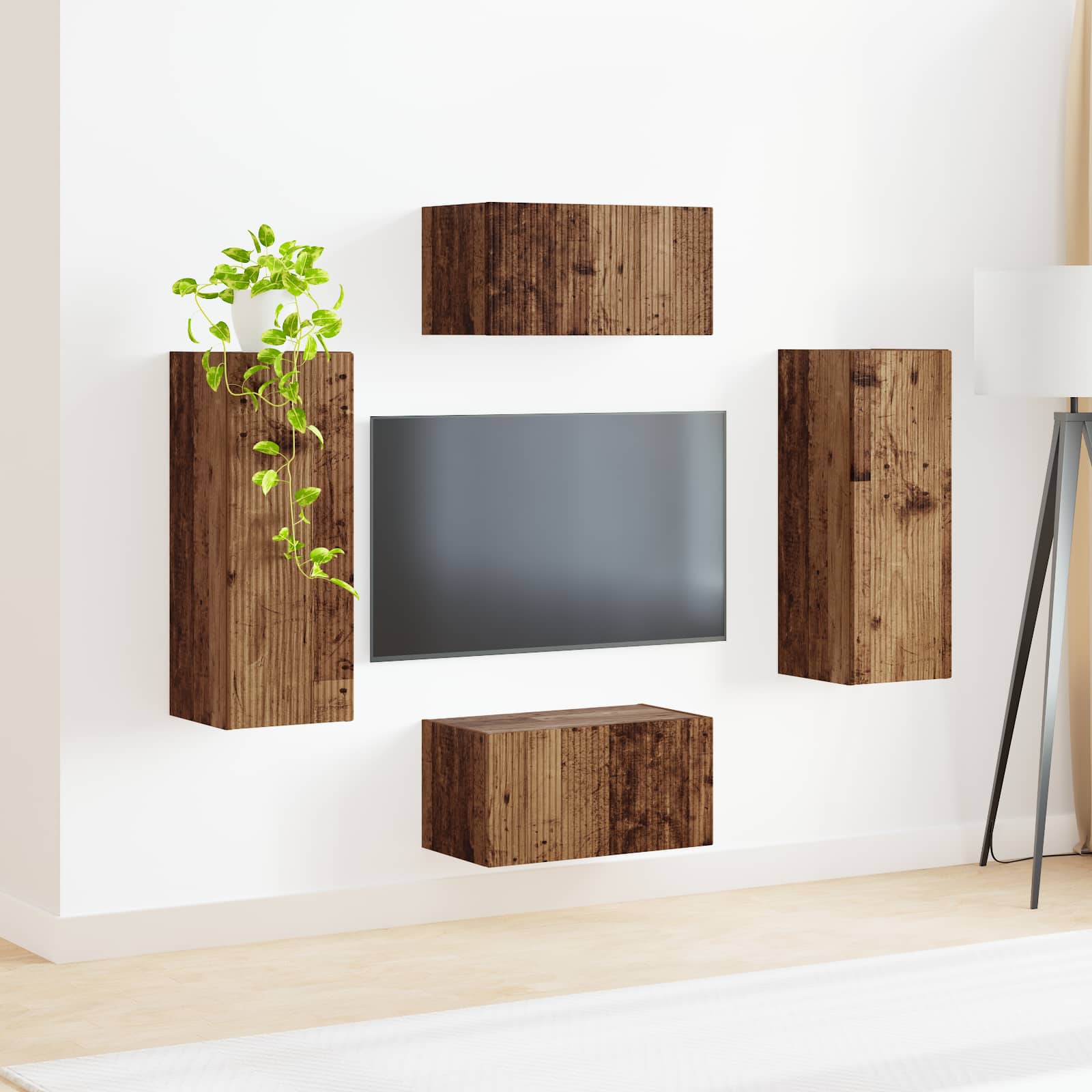 Conjunto De Mueble De Tv Montaje En La Pared 2 Pcs Madera Vieja