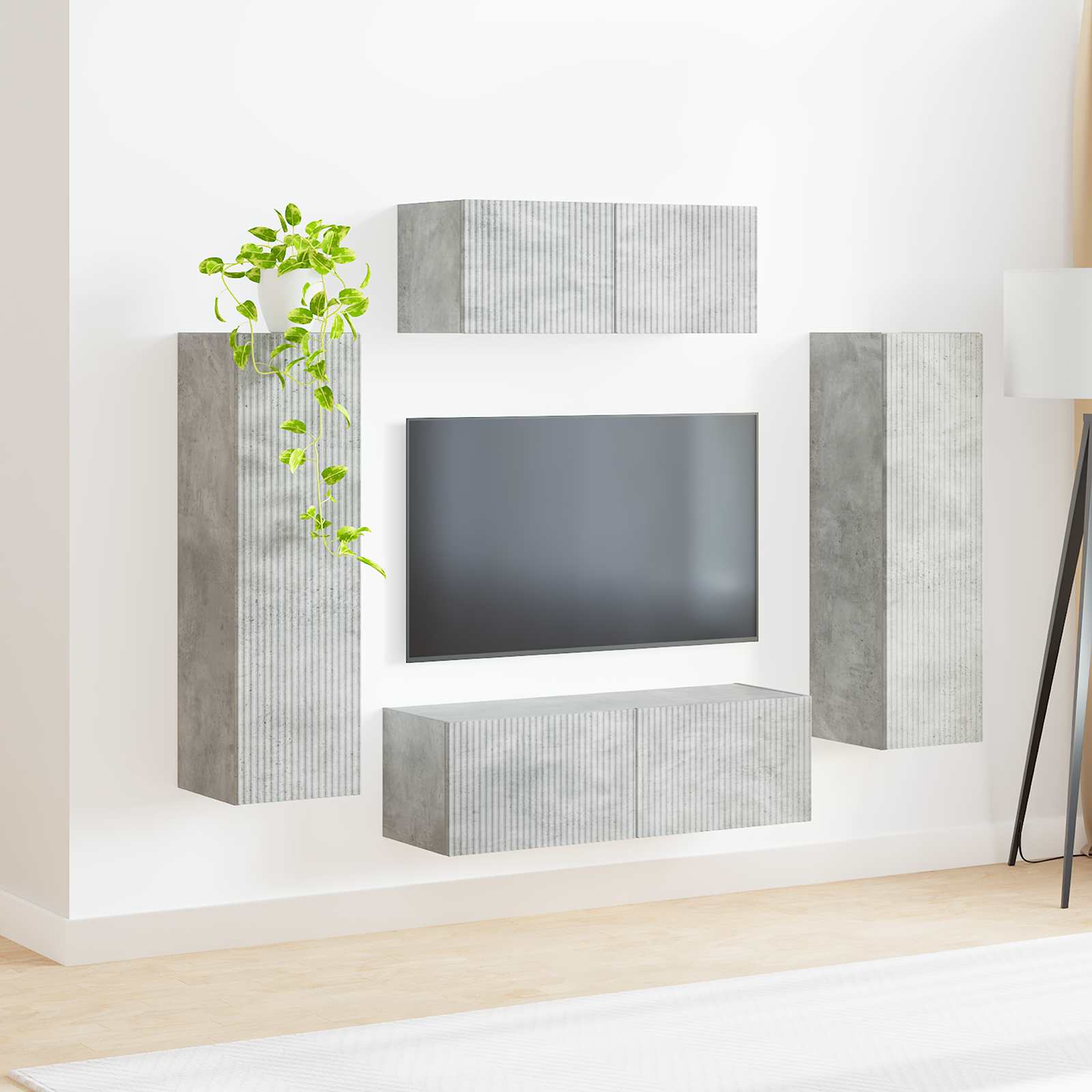 Conjunto De Mueble De Tv 3 Pcs Gris Concreto