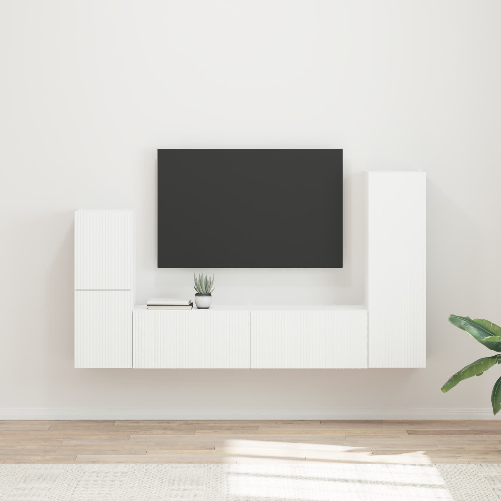 Conjunto De Mueble De Tv 4 Pcs Madera De Ingeniería