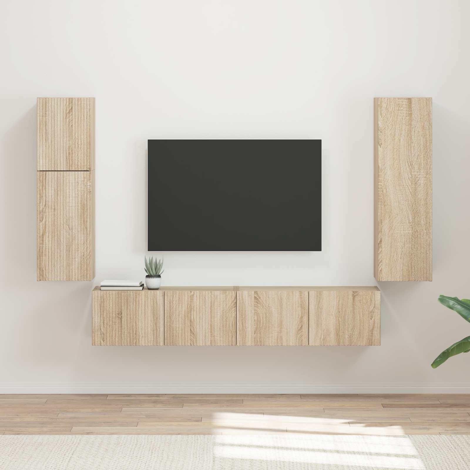 Conjunto De Mueble De Tv 4 Pcs Roble Artesanal