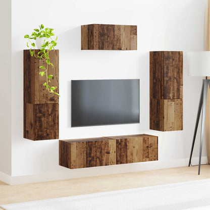 Conjunto De Mueble De Tv Montaje En La Pared 4 Pcs Madera Vieja