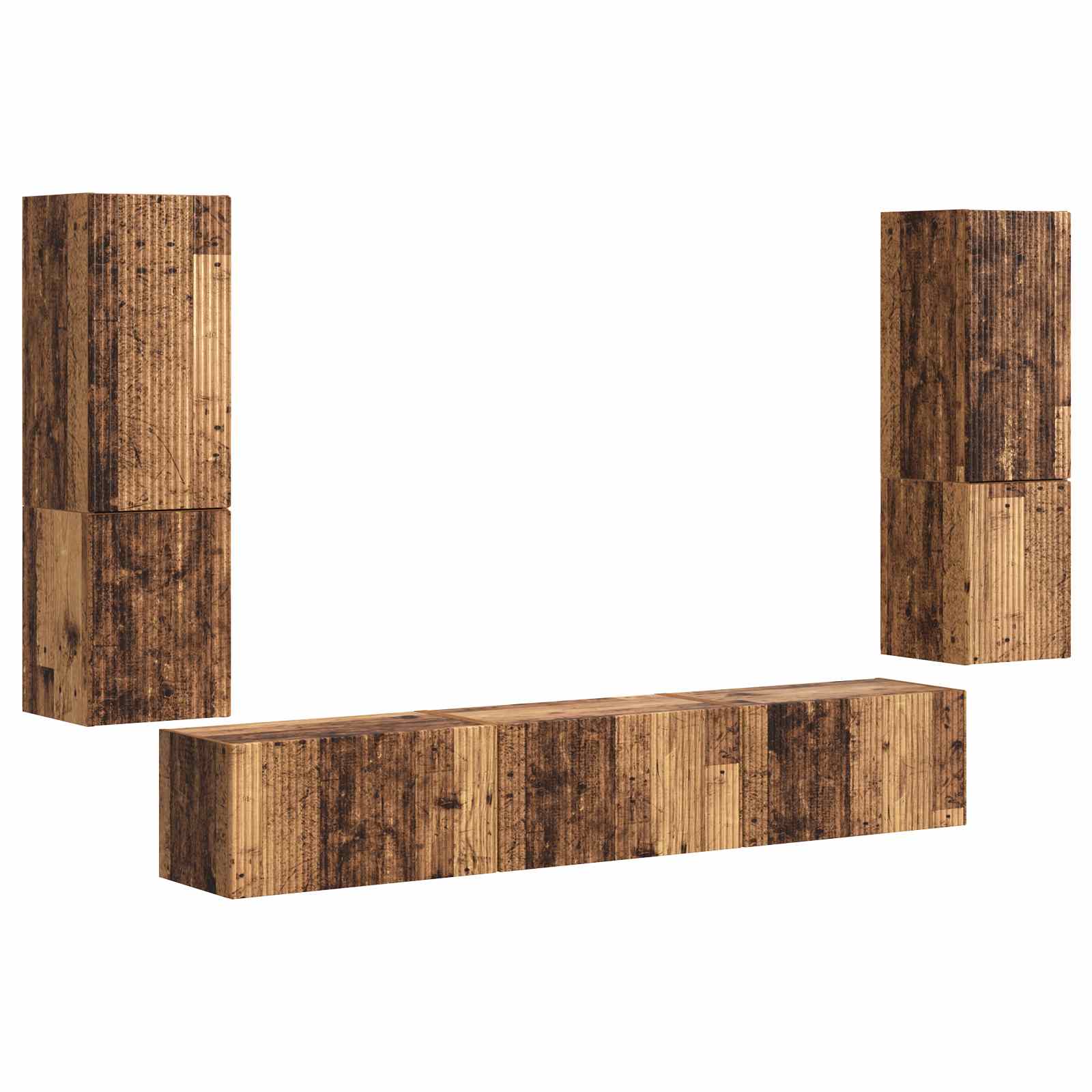 Conjunto De Mueble De Tv Montaje En La Pared 4 Pcs Madera Vieja