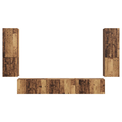 Conjunto De Mueble De Tv Montaje En La Pared 4 Pcs Madera Vieja