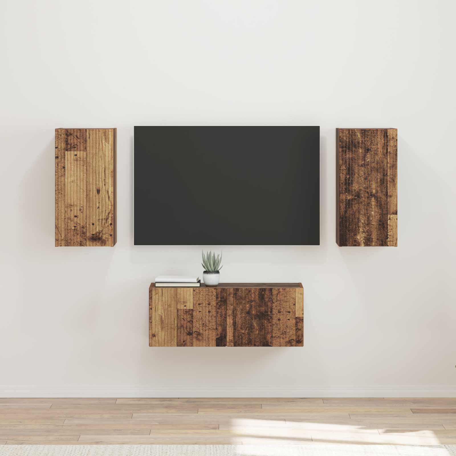 Conjunto De Mueble De Tv Montaje En La Pared 6 Pcs Madera Vieja