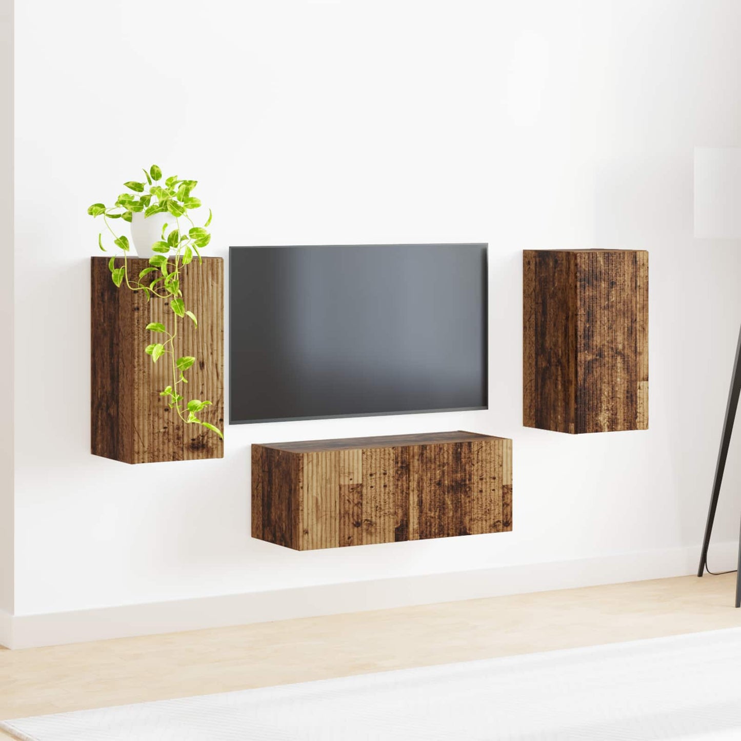 Conjunto De Mueble De Tv Montaje En La Pared 6 Pcs Madera Vieja