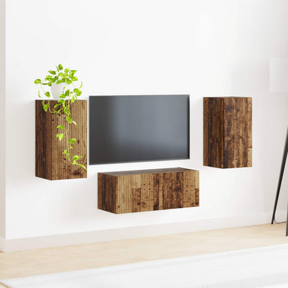 Conjunto De Mueble De Tv Montaje En La Pared 6 Pcs Madera Vieja
