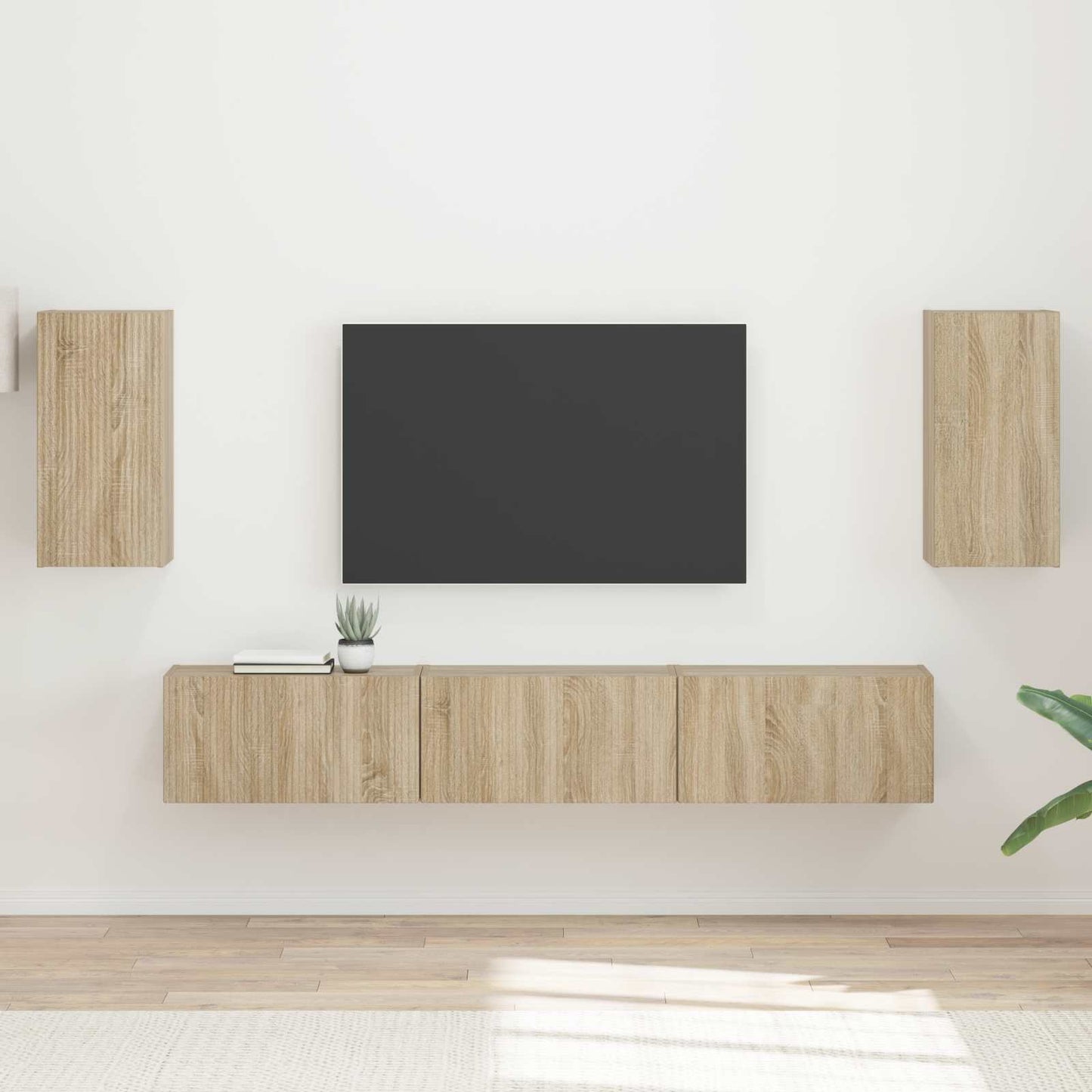 Conjunto De Mueble De Tv Montaje En La Pared 5 Pcs Roble Sonoma