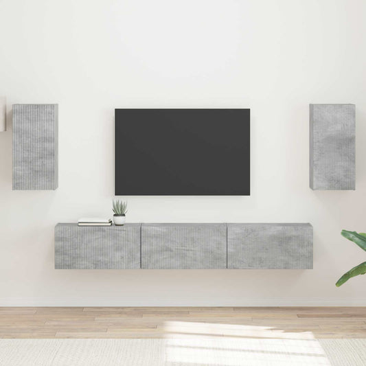 Conjunto De Mueble De Tv 5 Pcs Gris Concreto