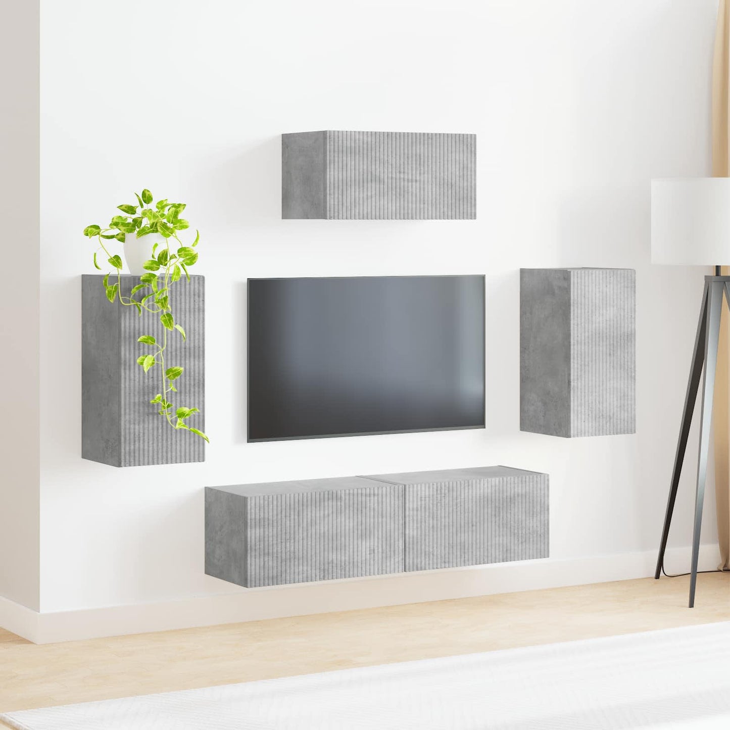 Conjunto De Mueble De Tv 5 Pcs Gris Concreto