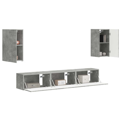 Conjunto De Mueble De Tv 5 Pcs Gris Concreto