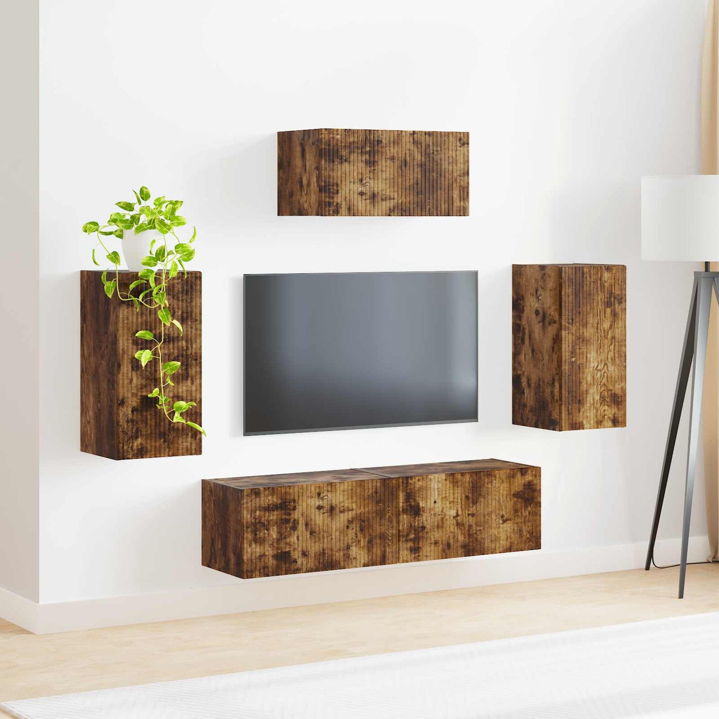 Conjunto De Mueble De Tv 5 Pcs Roble Ahumado