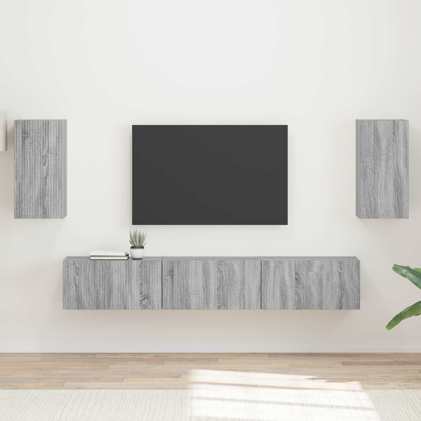 Conjunto De Mueble De Tv 5 Pcs Gris Sonoma Madera De Ingeniería