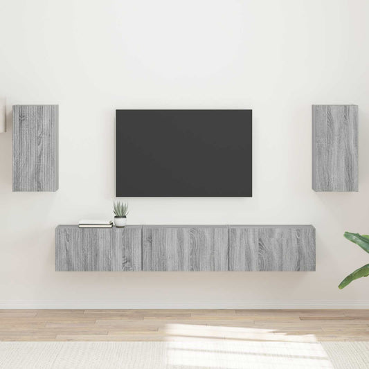Conjunto De Mueble De Tv 5 Pcs Gris Sonoma Madera De Ingeniería