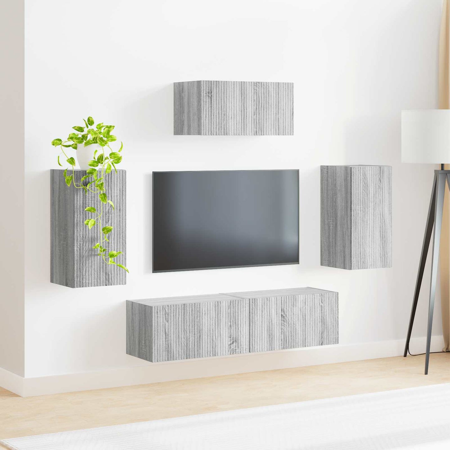 Conjunto De Mueble De Tv 5 Pcs Gris Sonoma Madera De Ingeniería
