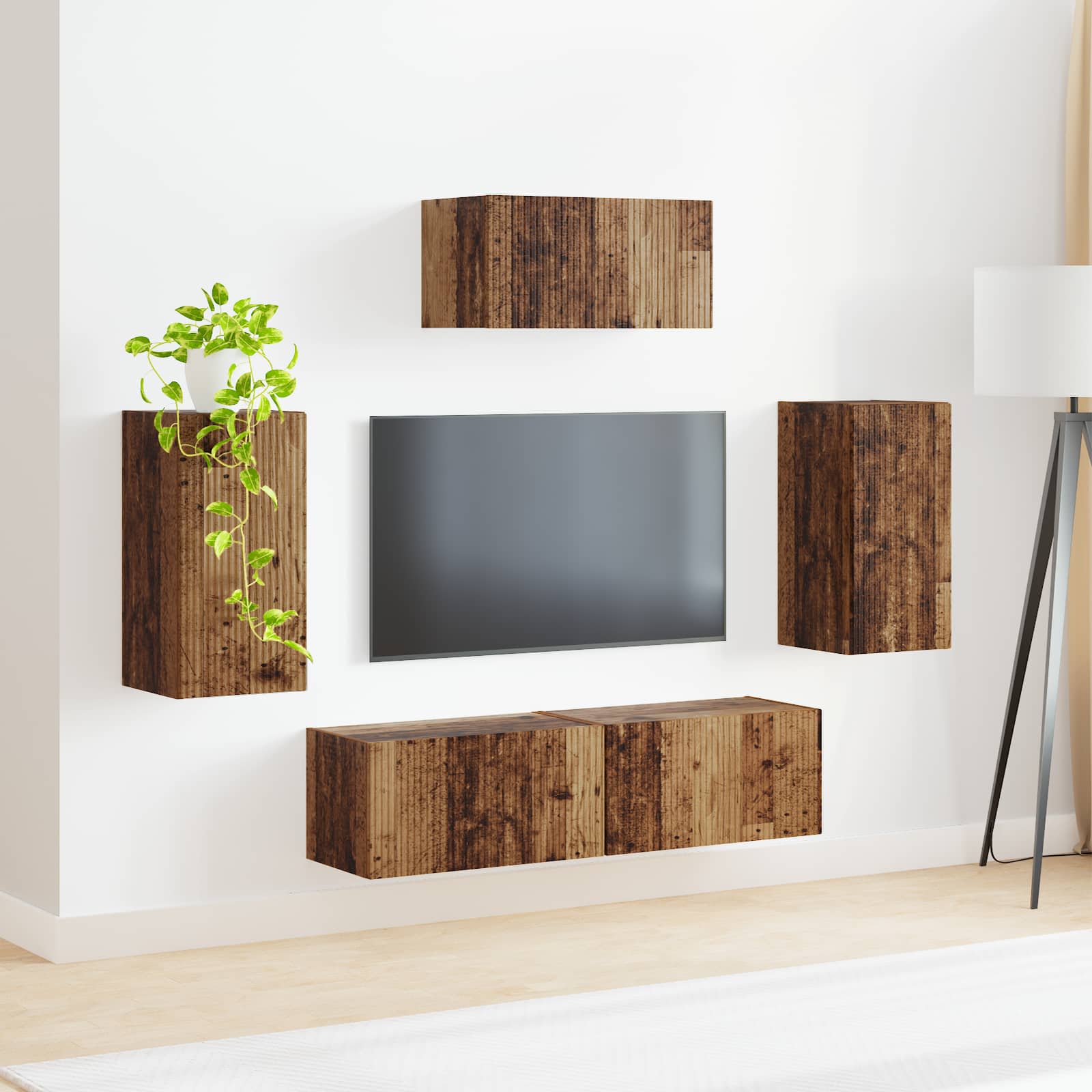 Conjunto De Mueble De Tv Montaje En La Pared 5 Pcs Madera Vieja