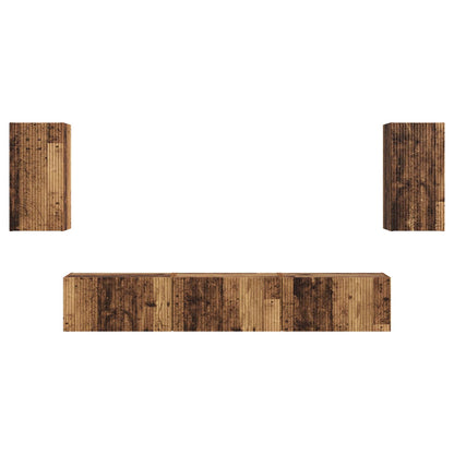 Conjunto De Mueble De Tv Montaje En La Pared 5 Pcs Madera Vieja