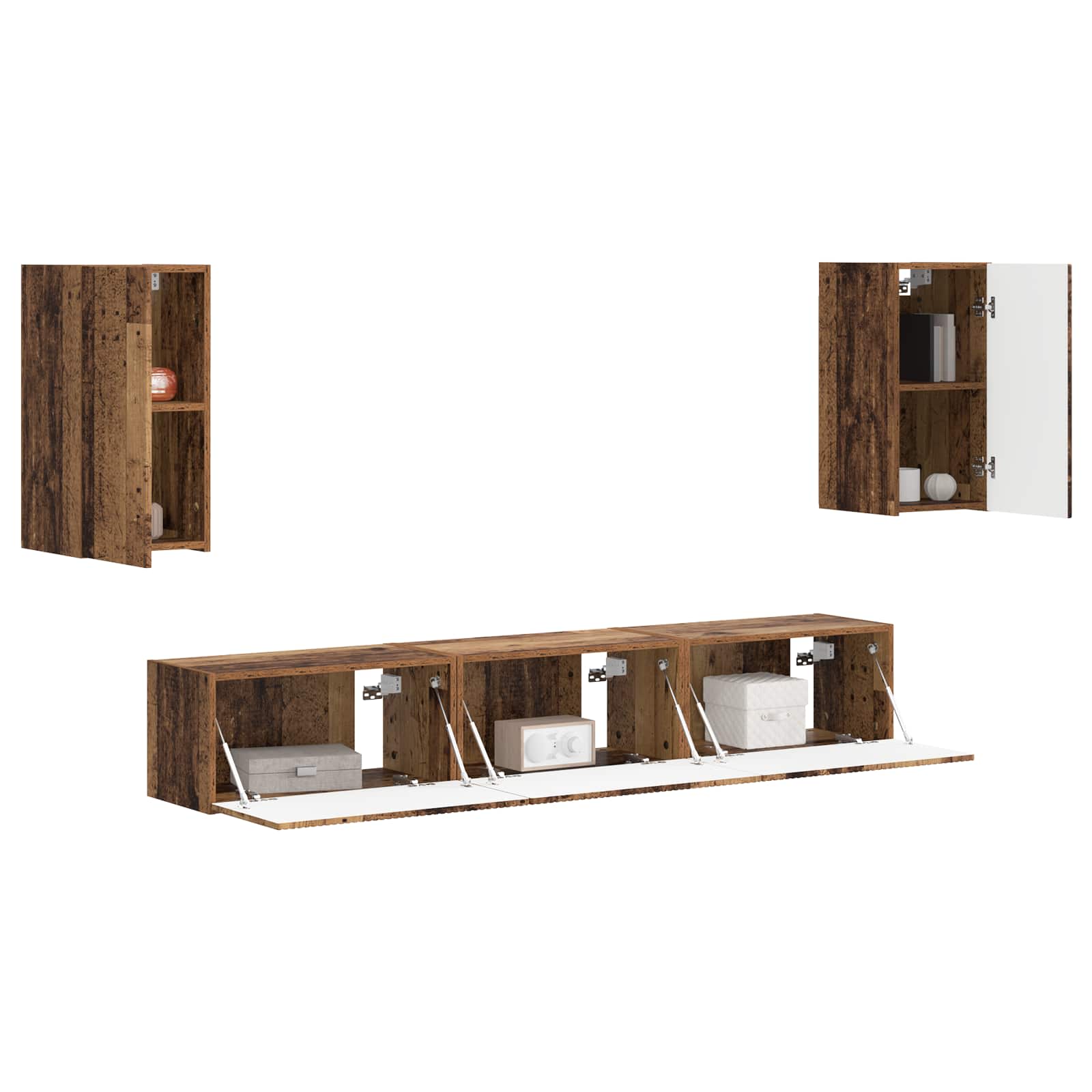 Conjunto De Mueble De Tv Montaje En La Pared 5 Pcs Madera Vieja