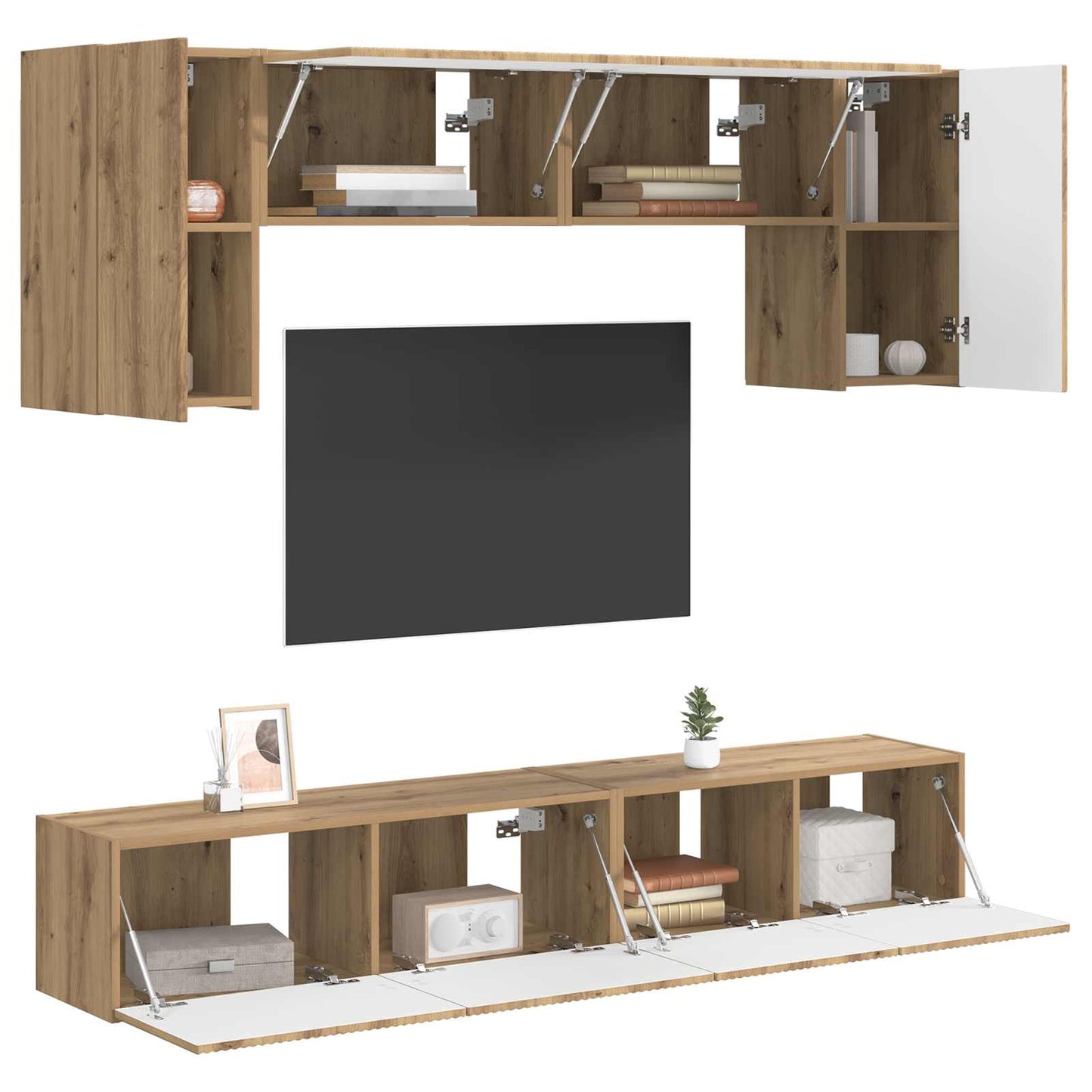 Conjunto De Mueble De Tv Montaje En La Pared 4 Pcs Roble Sonoma