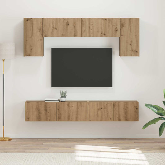 Conjunto De Mueble De Tv 4 Pcs Roble Ahumado