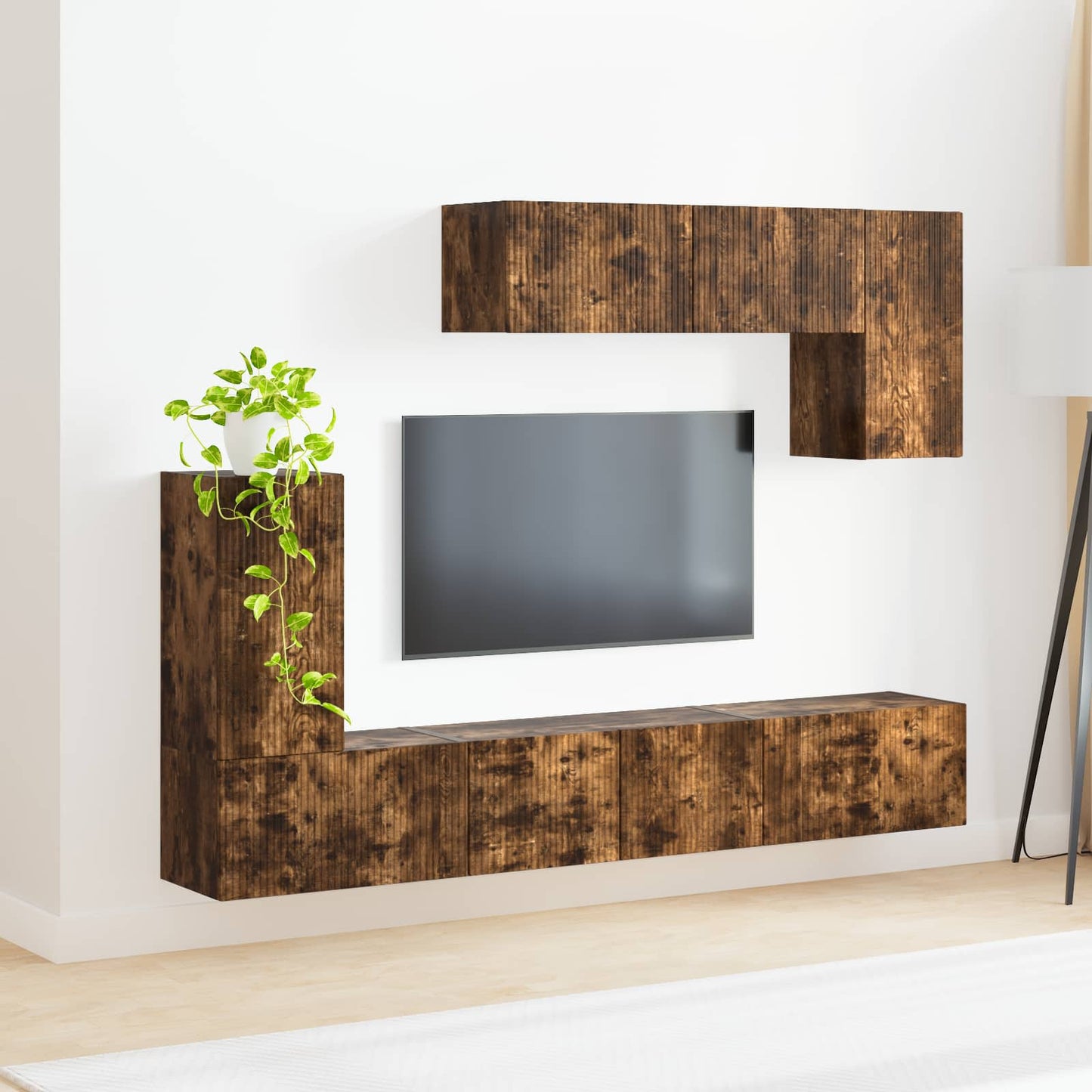 Conjunto De Mueble De Tv 4 Pcs Roble Ahumado