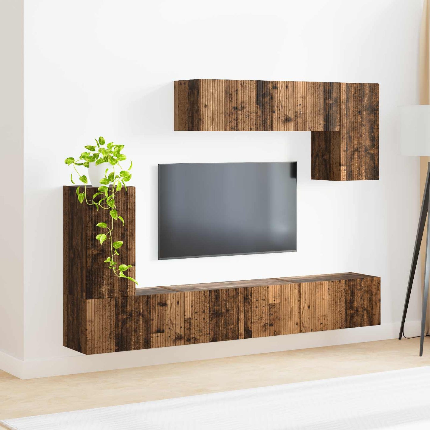 Conjunto De Mueble De Tv Montaje En La Pared 4 Pcs Madera Vieja