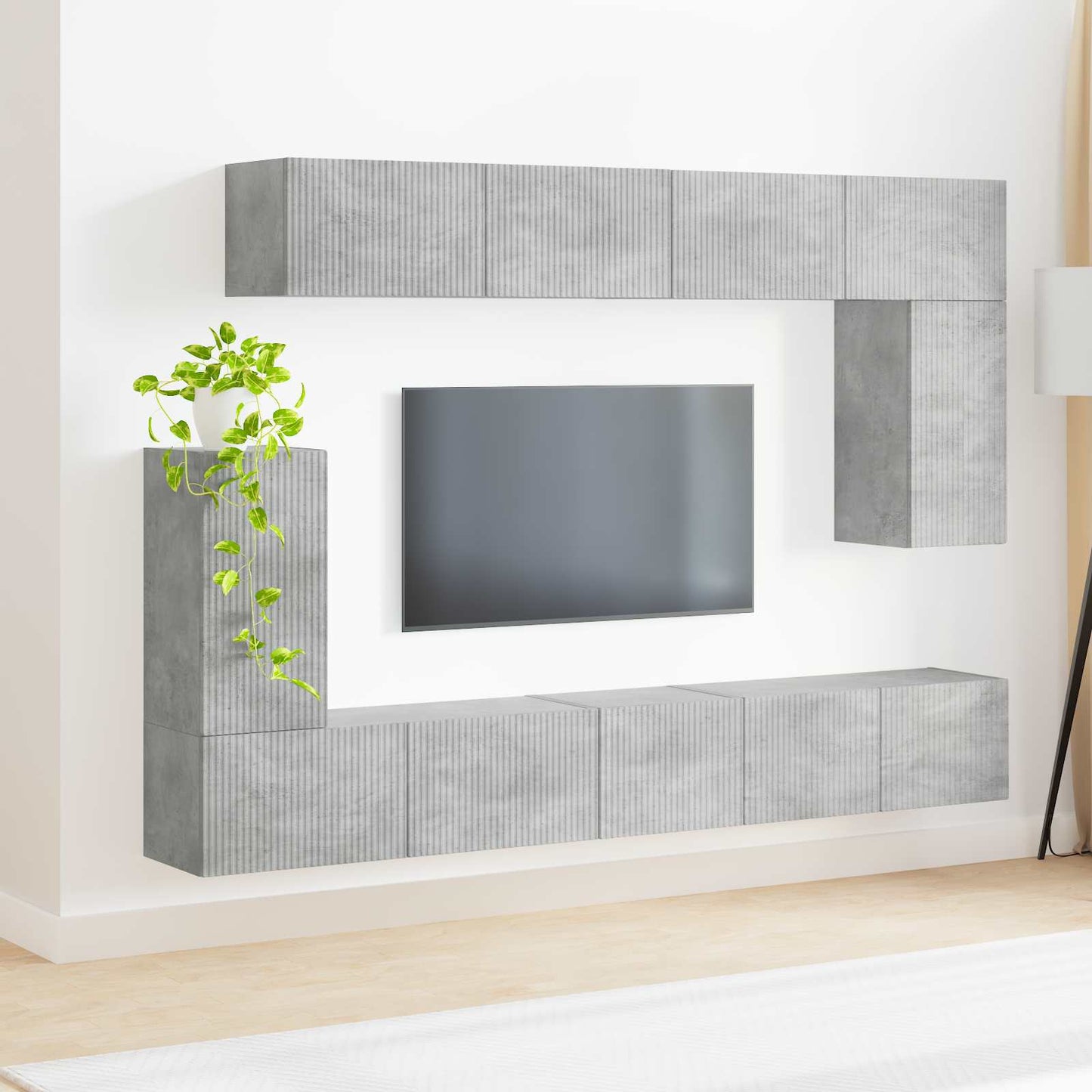 Conjunto De Mueble De Tv 5 Pcs Gris Concreto