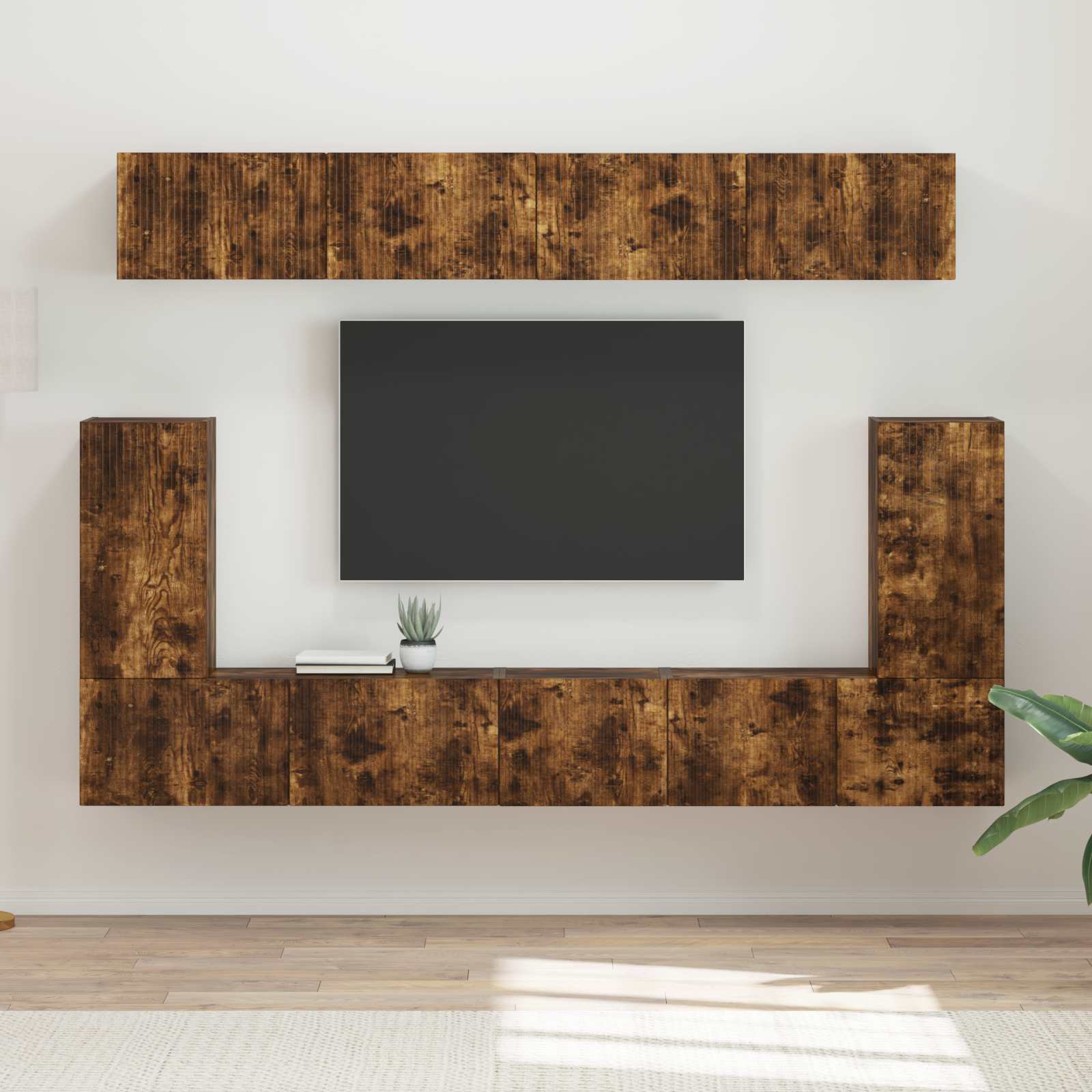 Conjunto De Mueble De Tv 5 Pcs Roble Ahumado