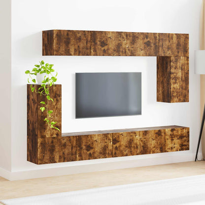 Conjunto De Mueble De Tv 5 Pcs Roble Ahumado