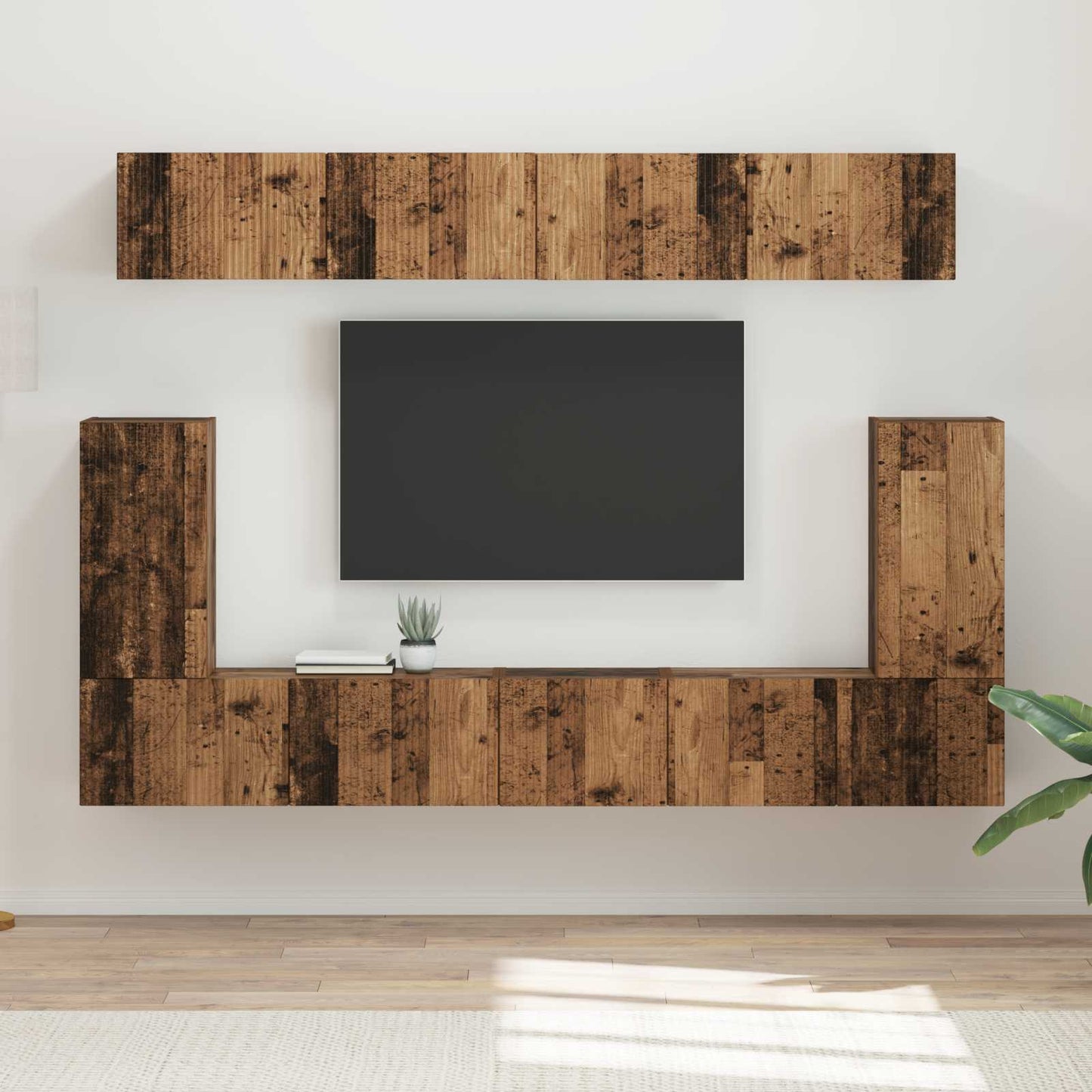 Conjunto De Mueble De Tv Montaje En La Pared 5 Pcs Madera Vieja