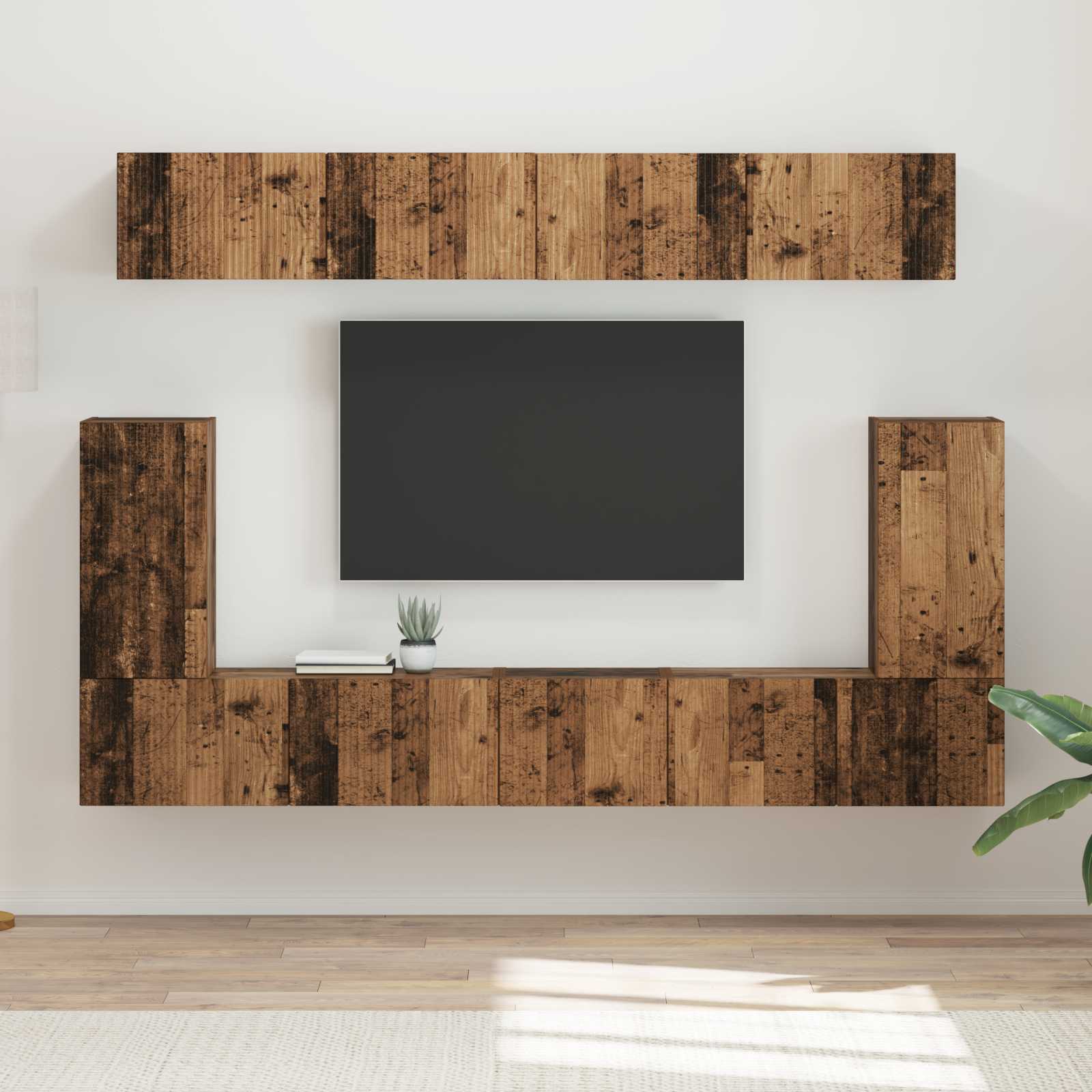 Conjunto De Mueble De Tv Montaje En La Pared 5 Pcs Madera Vieja