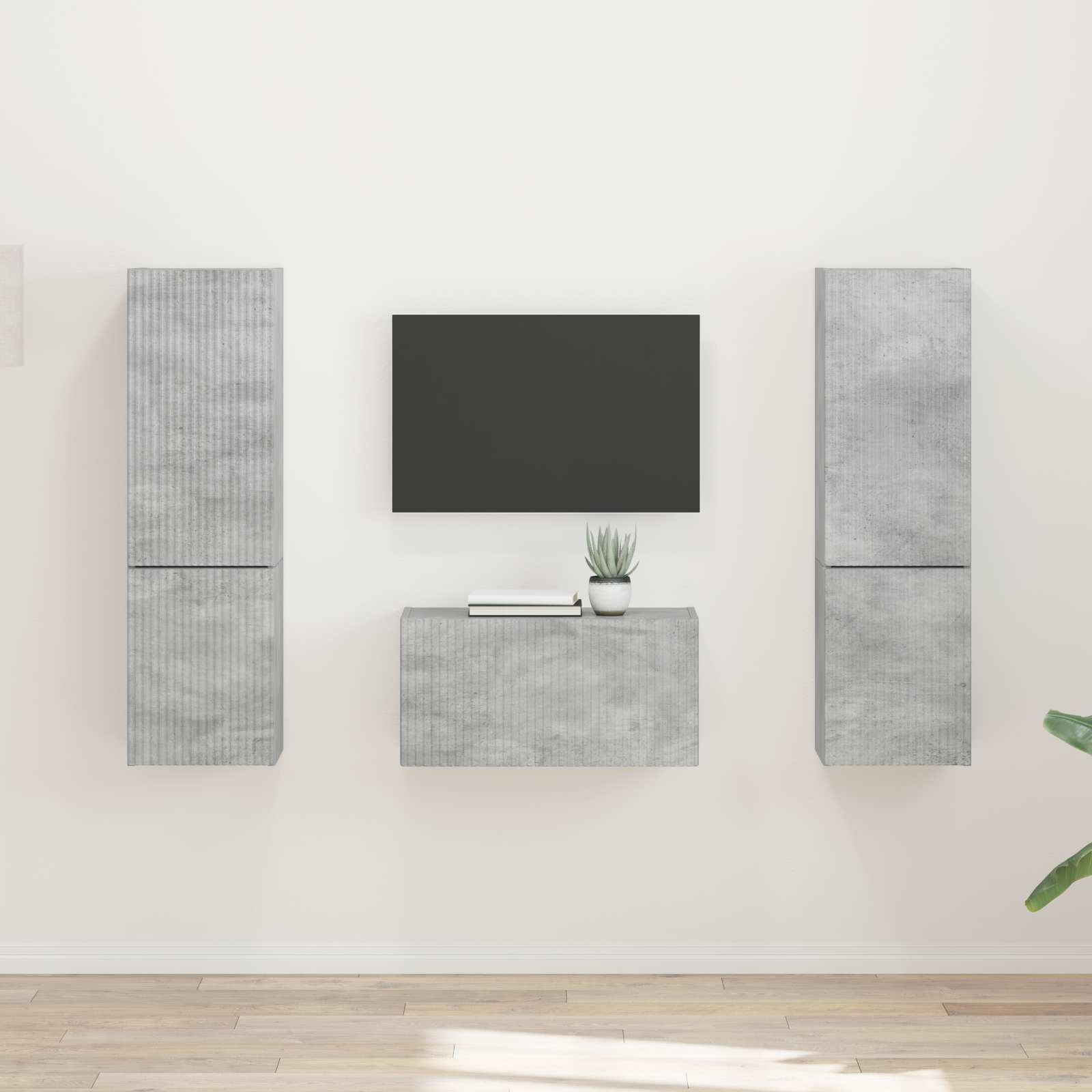 Conjunto De Mueble De Tv 5 Pcs Gris Concreto