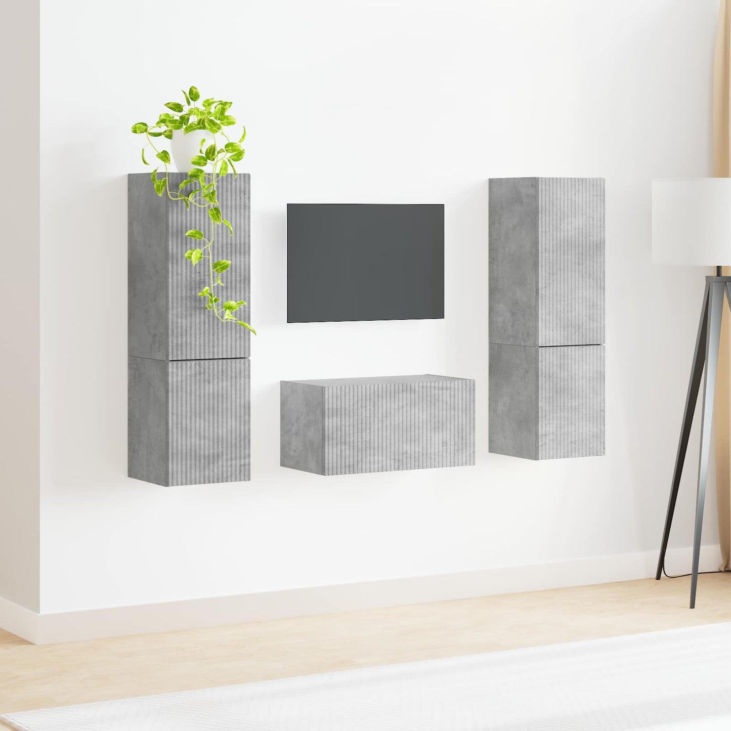 Conjunto De Mueble De Tv 5 Pcs Gris Concreto
