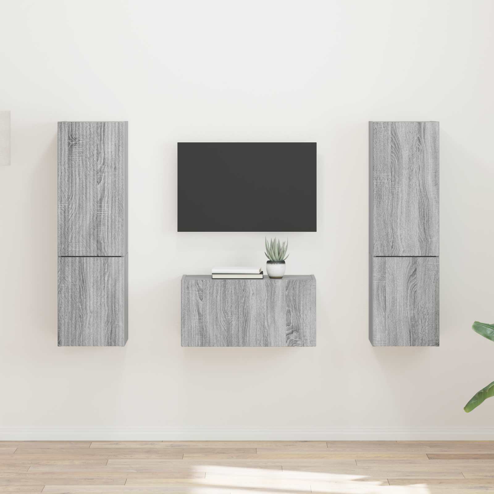Conjunto De Mueble De Tv 5 Pcs Gris Concreto