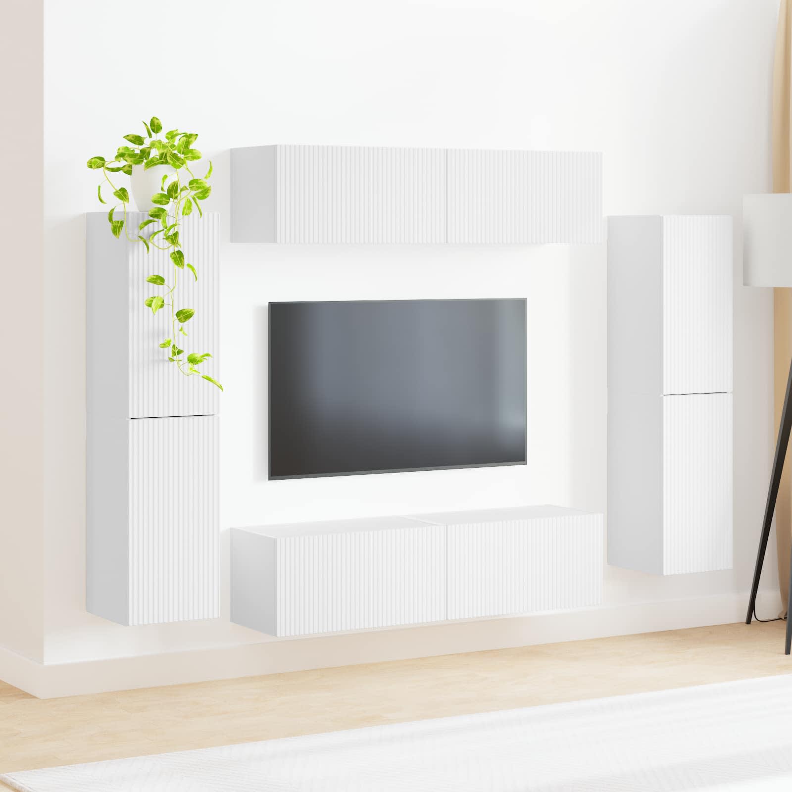 Conjunto De Mueble De Tv 8 Pcs Madera De Ingeniería