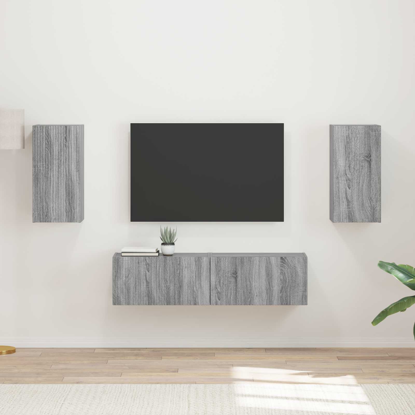 Conjunto De Mueble De Tv 4 Pcs Madera Vieja