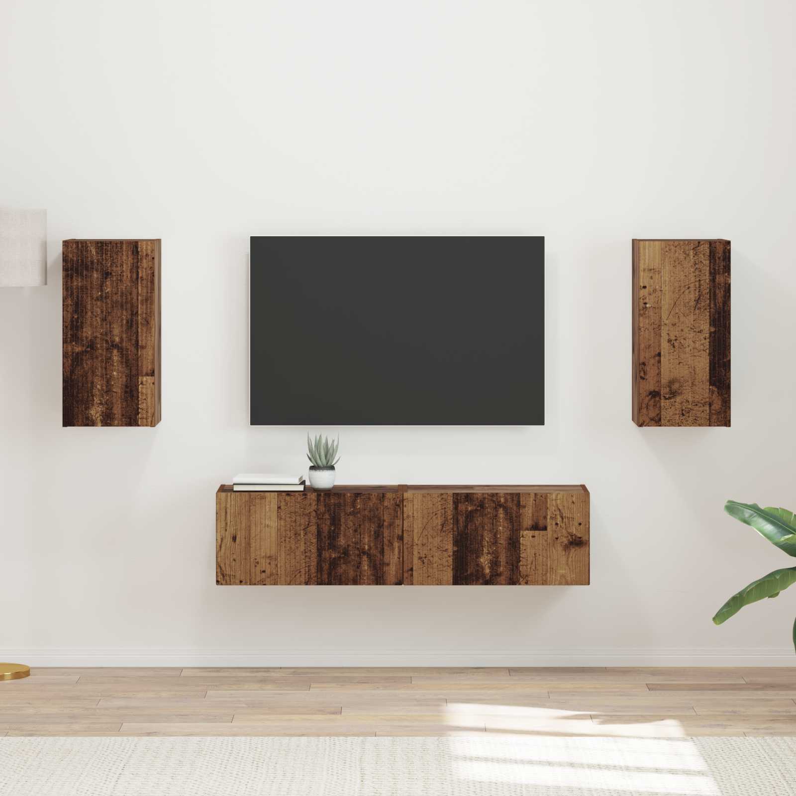 Conjunto De Mueble De Tv 4 Pcs Madera Vieja
