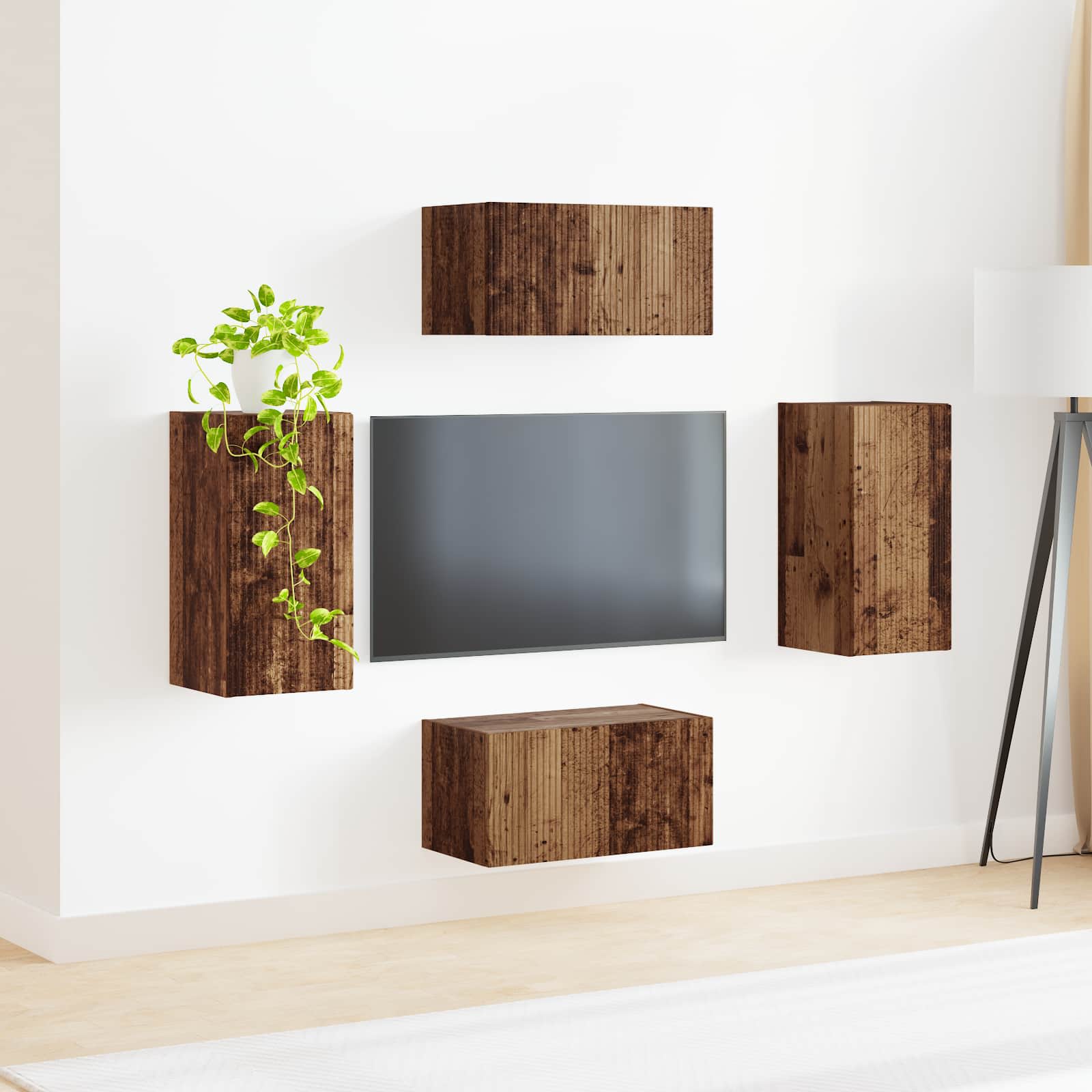 Conjunto De Mueble De Tv 4 Pcs Madera Vieja