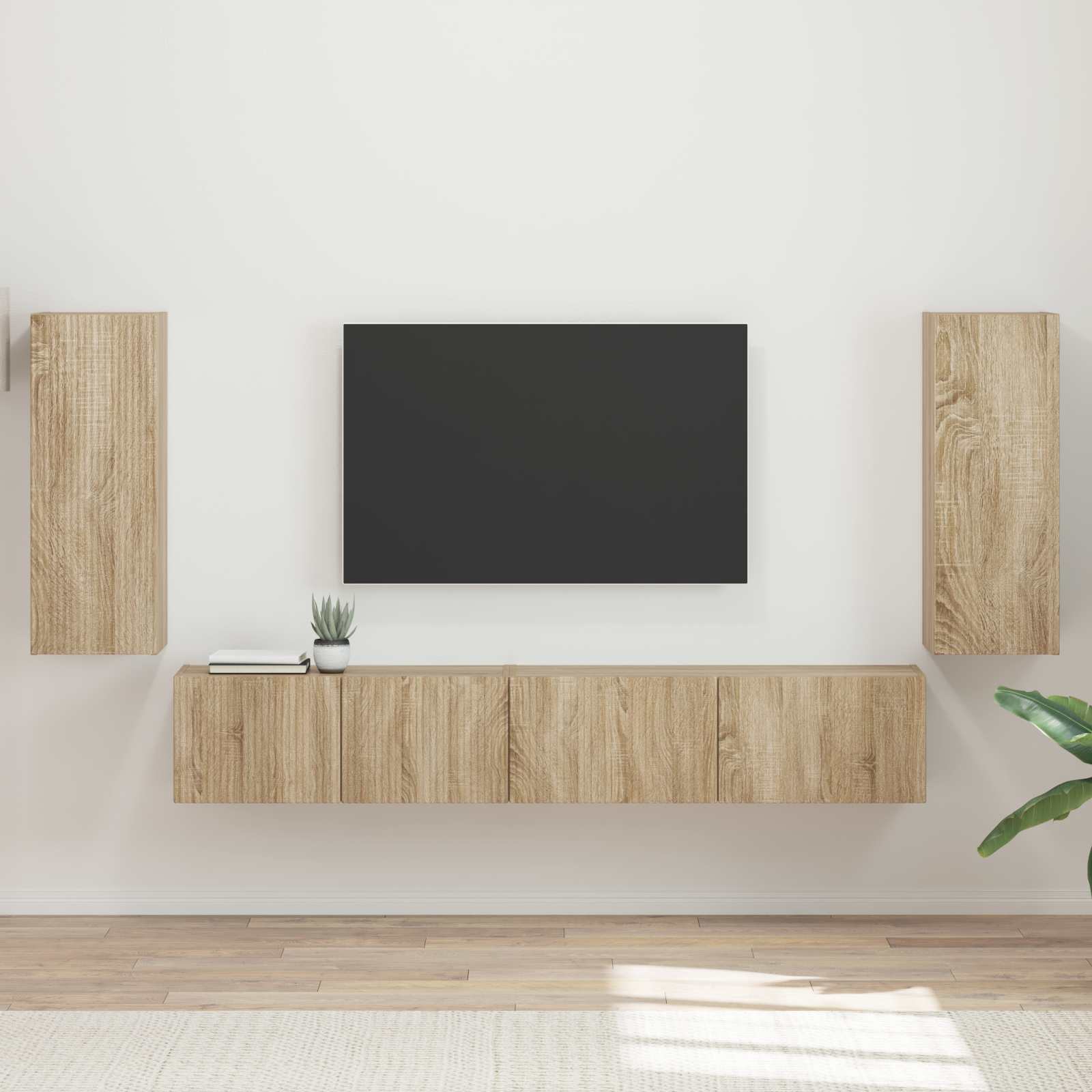 Conjunto De Mueble De Tv 4 Pcs Madera De Ingeniería