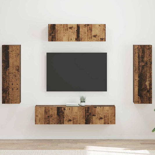Mueble De Tv 5 Pcs Madera Vieja