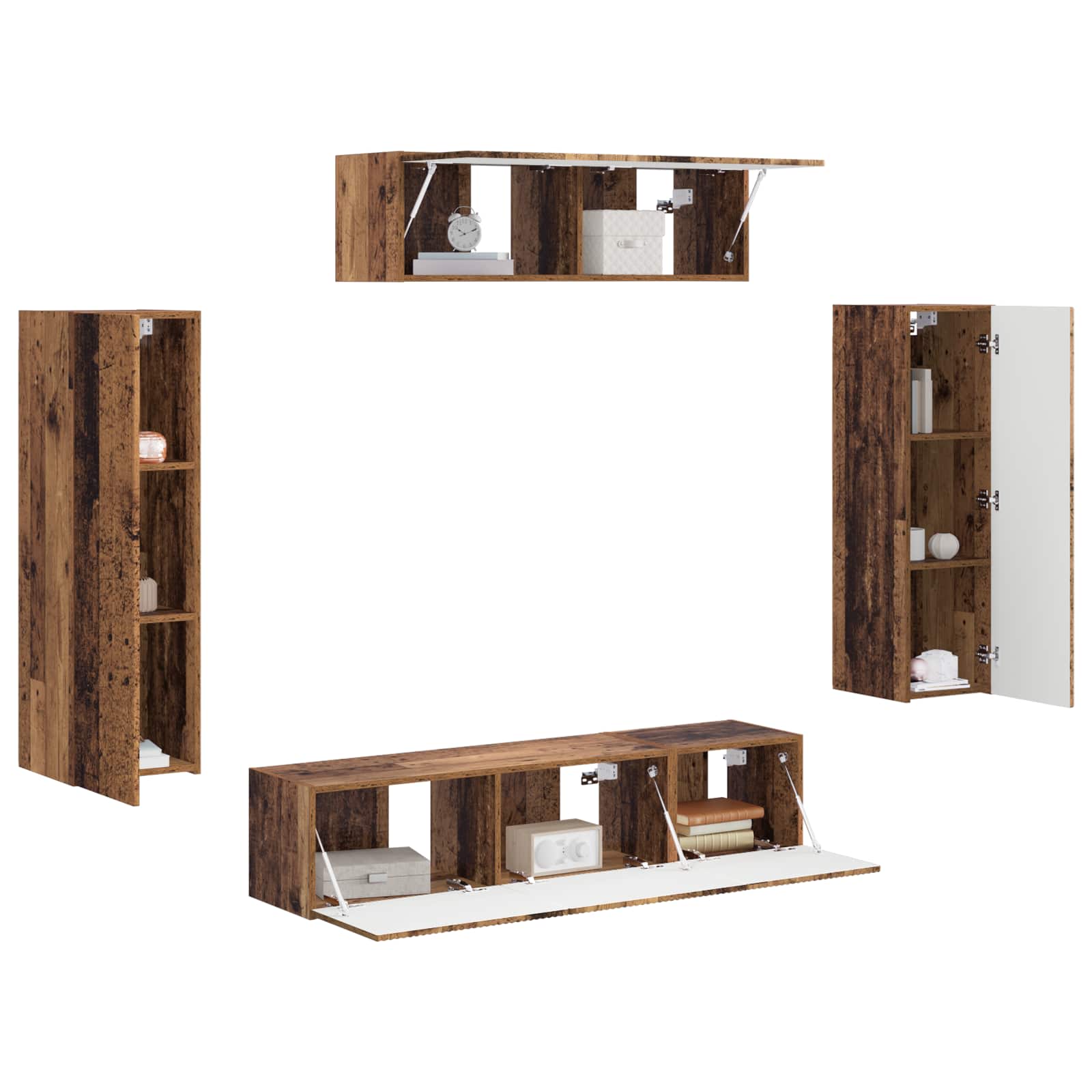 Mueble De Tv 5 Pcs Madera Vieja
