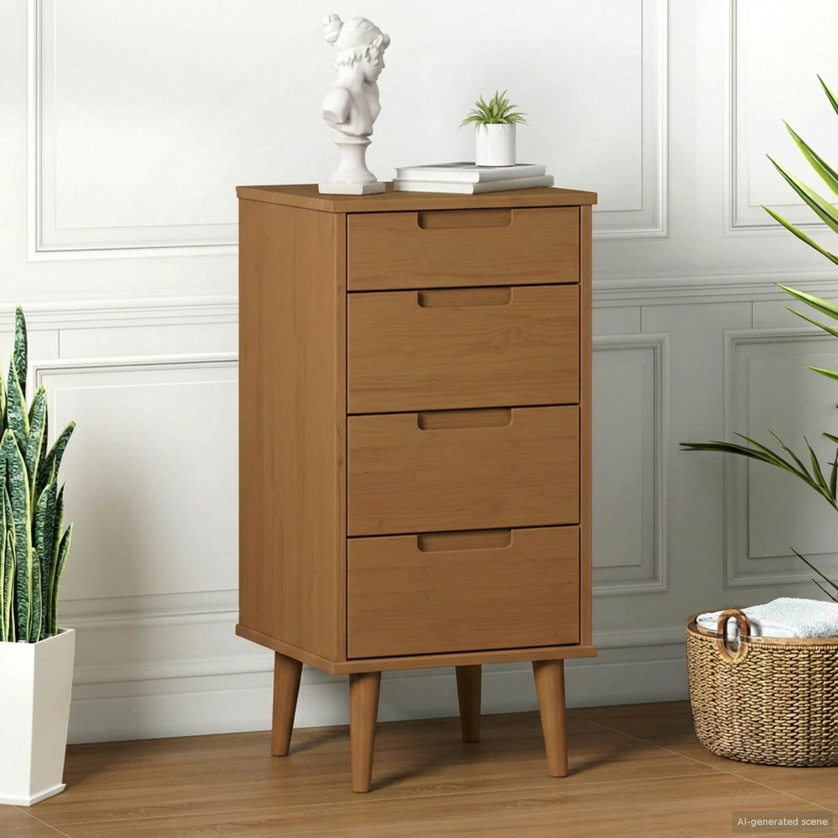 Mesita De Noche Molde Madera Maciza De Pino Blanca 40X35X82 Cm