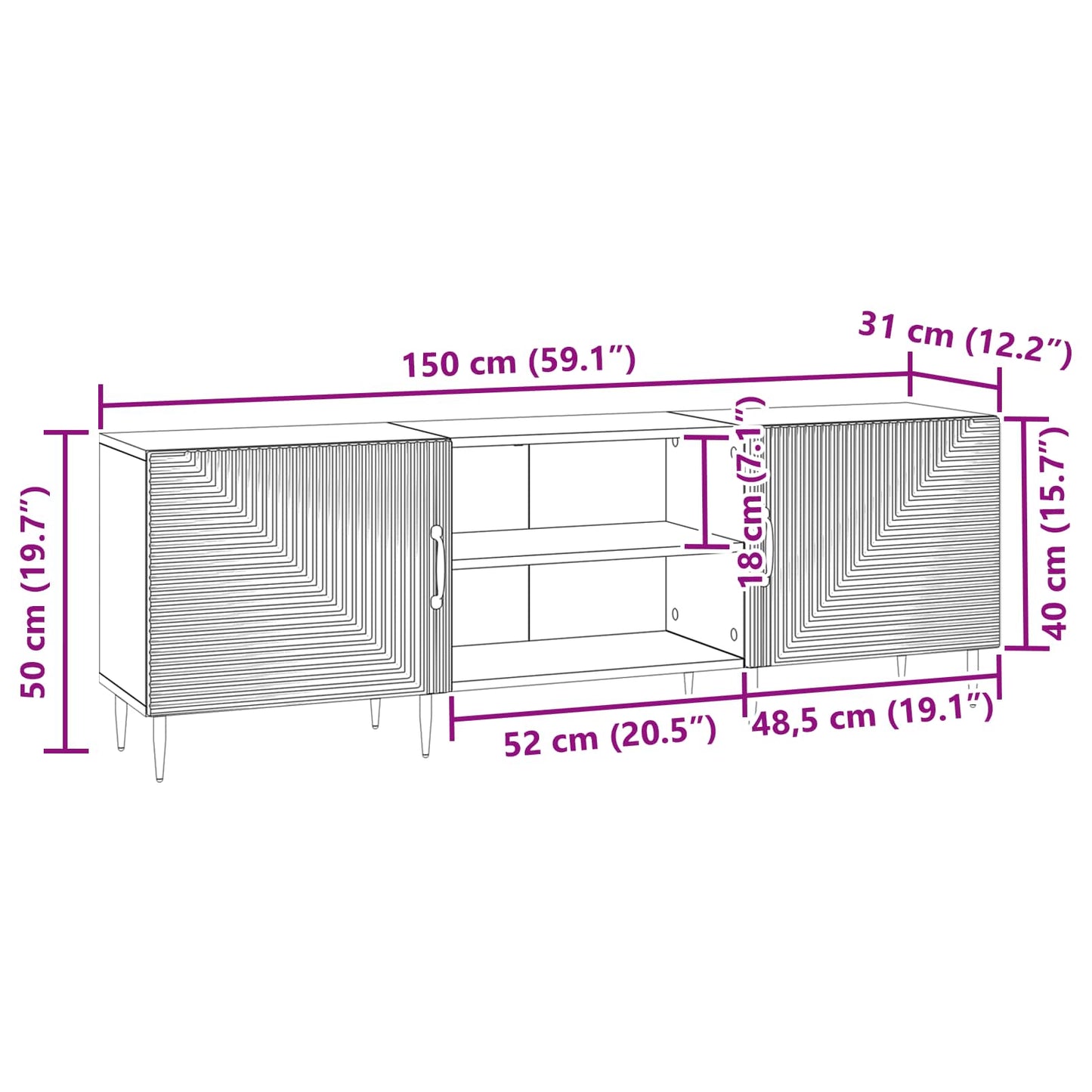 Mueble De Tv 150 X 31 X 50 Cm Madera De Ingeniería