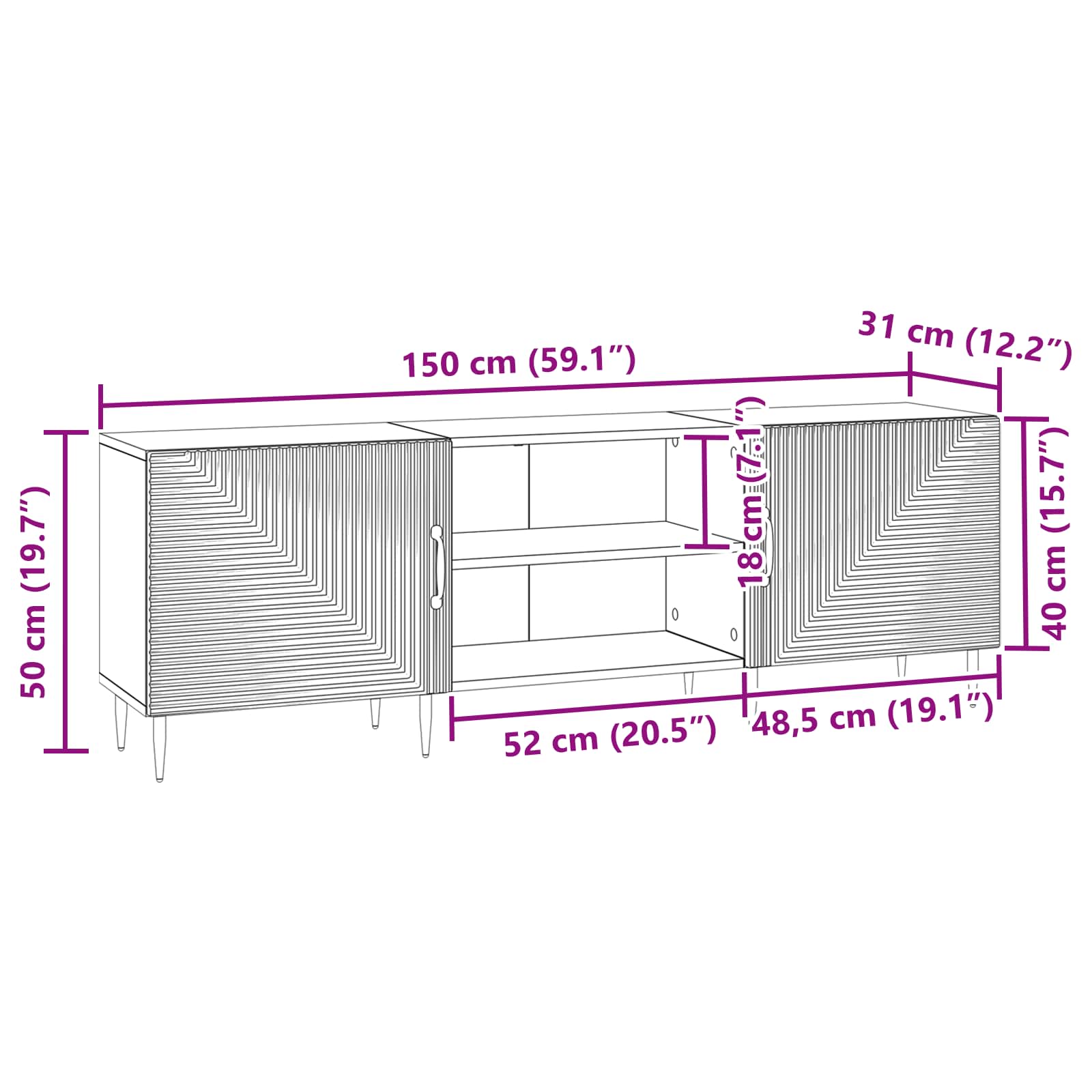 Mueble De Tv 150 X 31 X 50 Cm Madera De Ingeniería