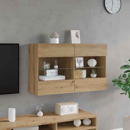 Mueble De Tv Montado En La Pared Con Led Roble Artesanal