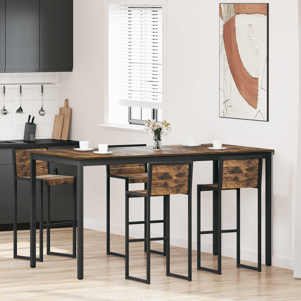 Mesa De Barra De Pie Madera De Ingeniería Cuadrado
