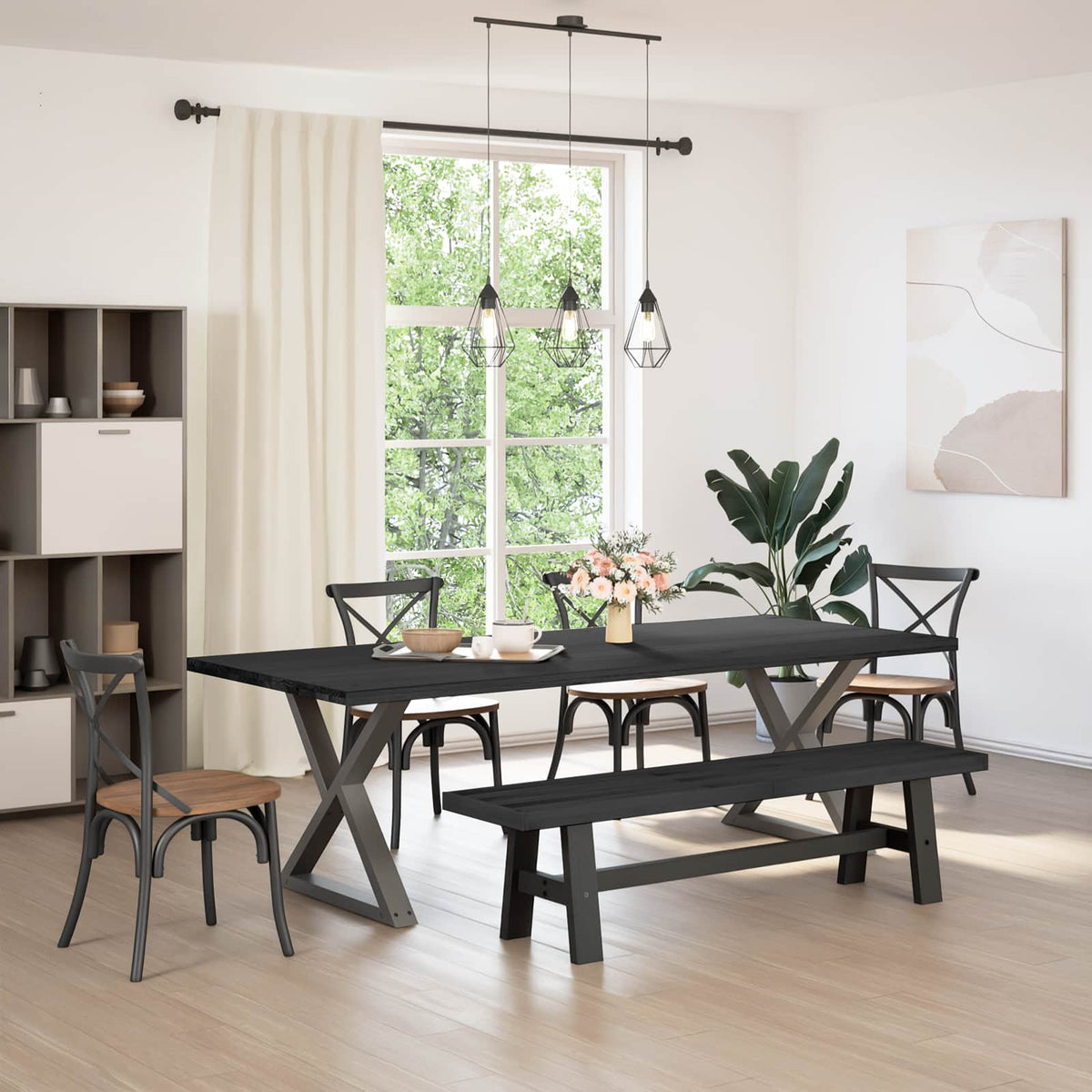 Banco Comedor Noain Patas Forma X Madera Maciza Pino