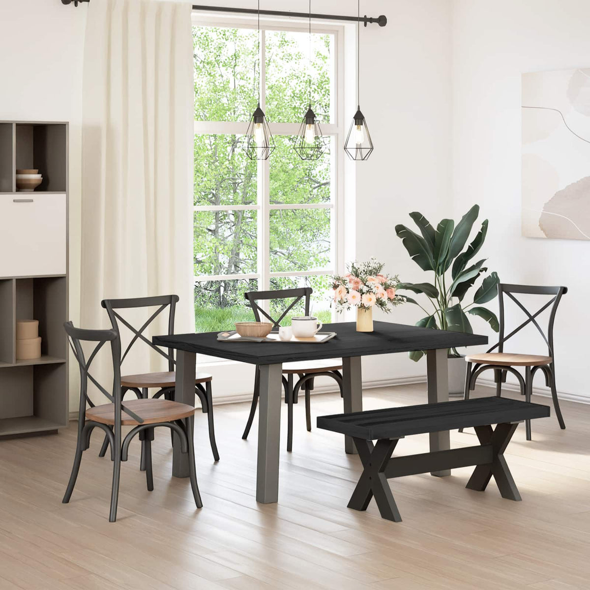 Banco Comedor Noain Patas Forma X Madera Maciza Pino